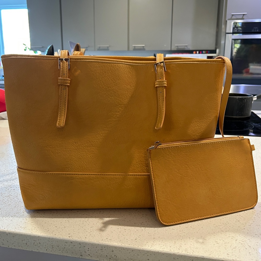 Urban Expressions yellow vegan leather tote with wristlet